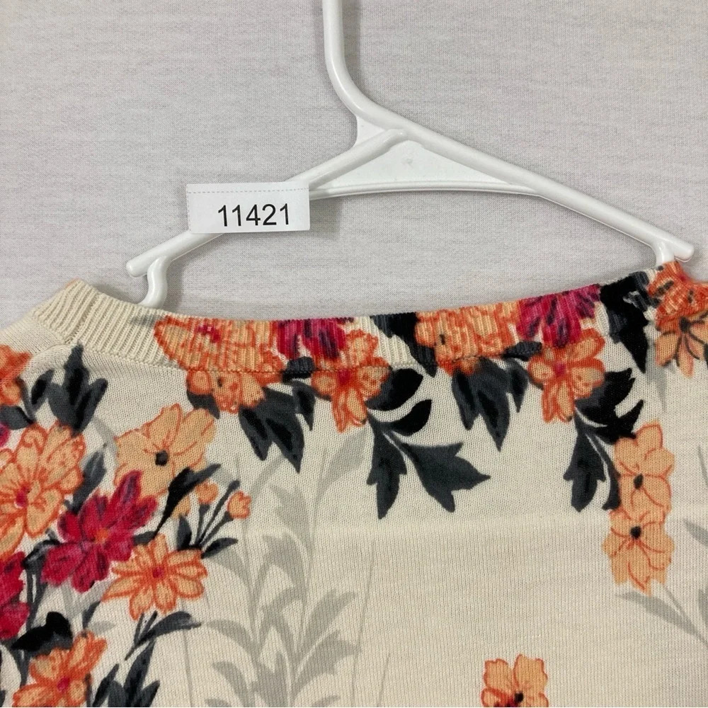 Talbots Floral Soft Lightweight Round Neck Stretch Knit Top Large - Picture 10 of 11